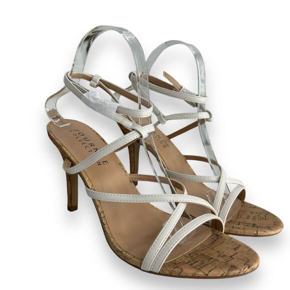 NEW Journee Collection White Heels Size 9 Strappy Cork Stiletto - Picture 1 of 11